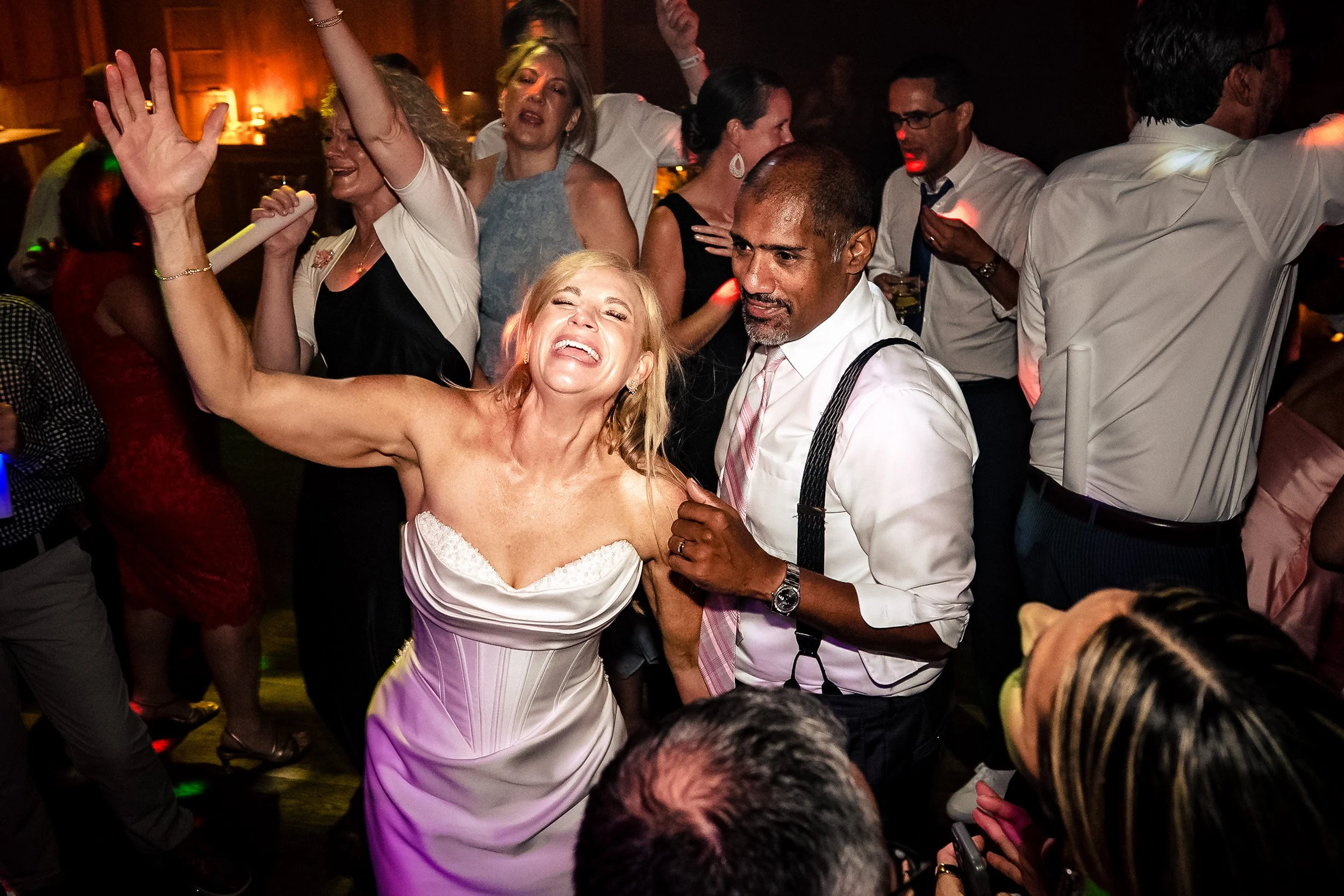 bride singing along during reception