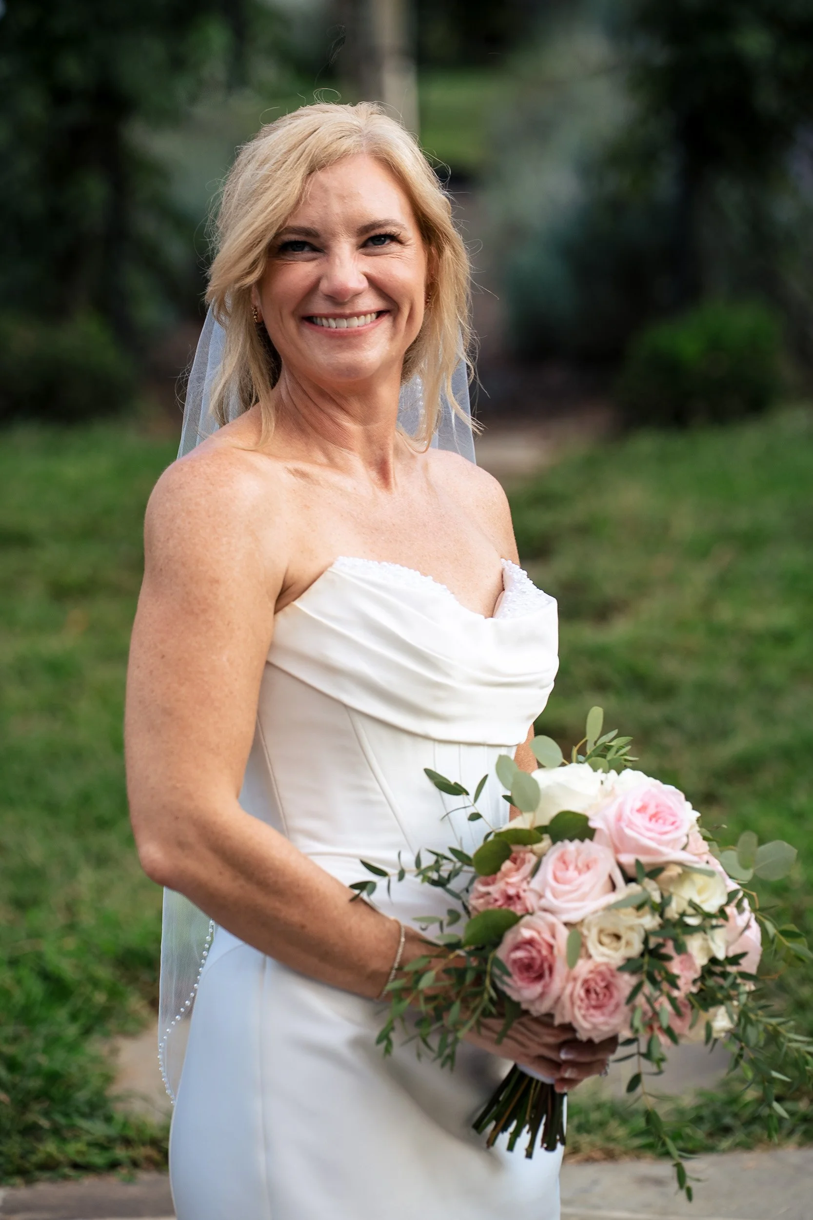 close up bridal portrait in garden