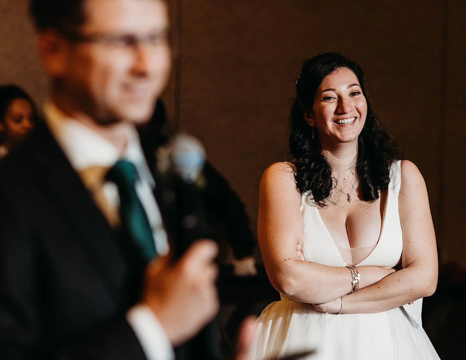 bride and groom on top of john marshall building