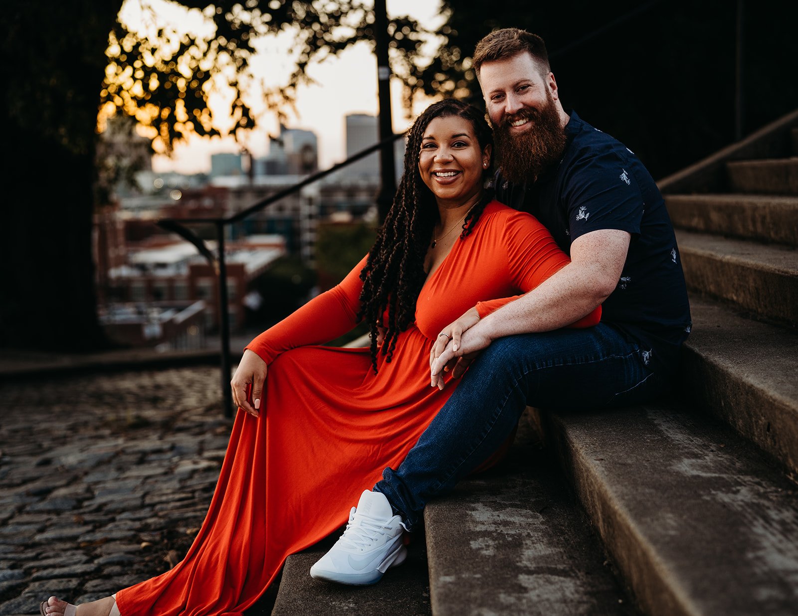 Ginay and Colin together on the cobblestone steps at Libby Hill Park