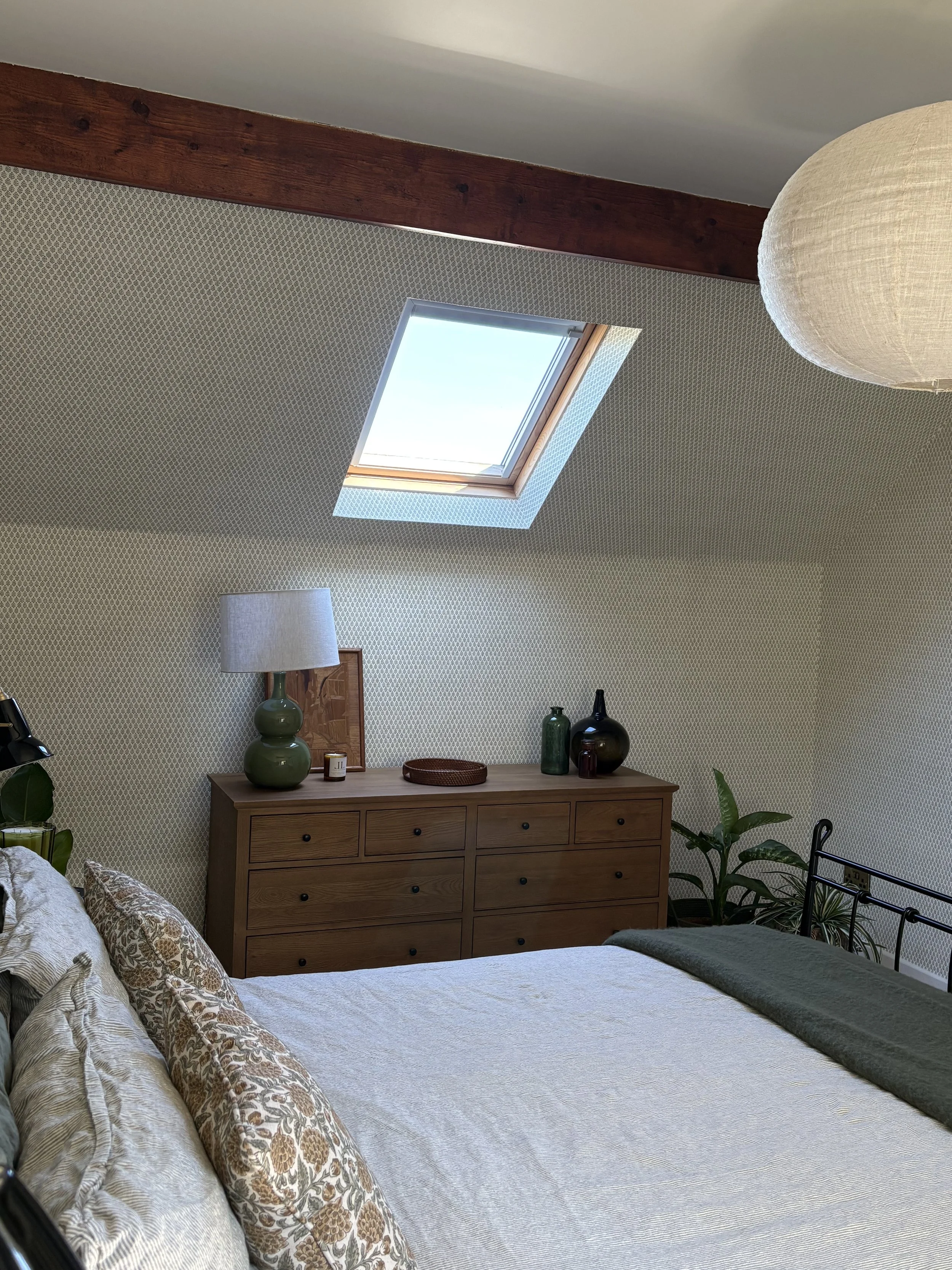 Natural linen bedding and relaxed styling in a timeless cottage bedroom by LuLa Interior Design
