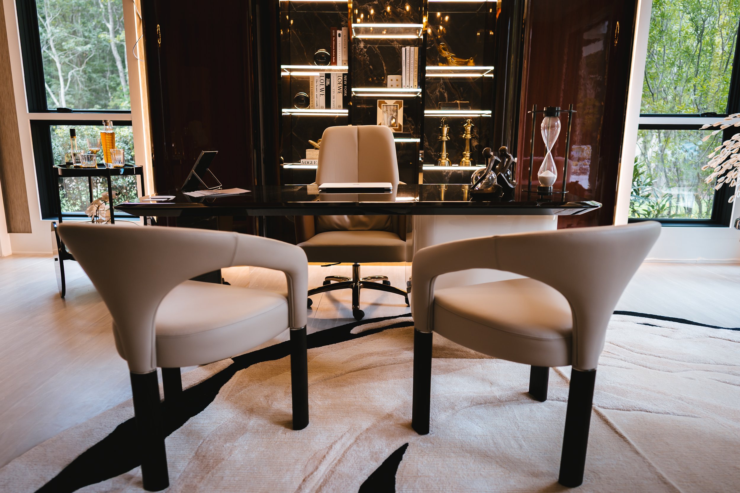 Luxury furniture  a study with textured red chairs.