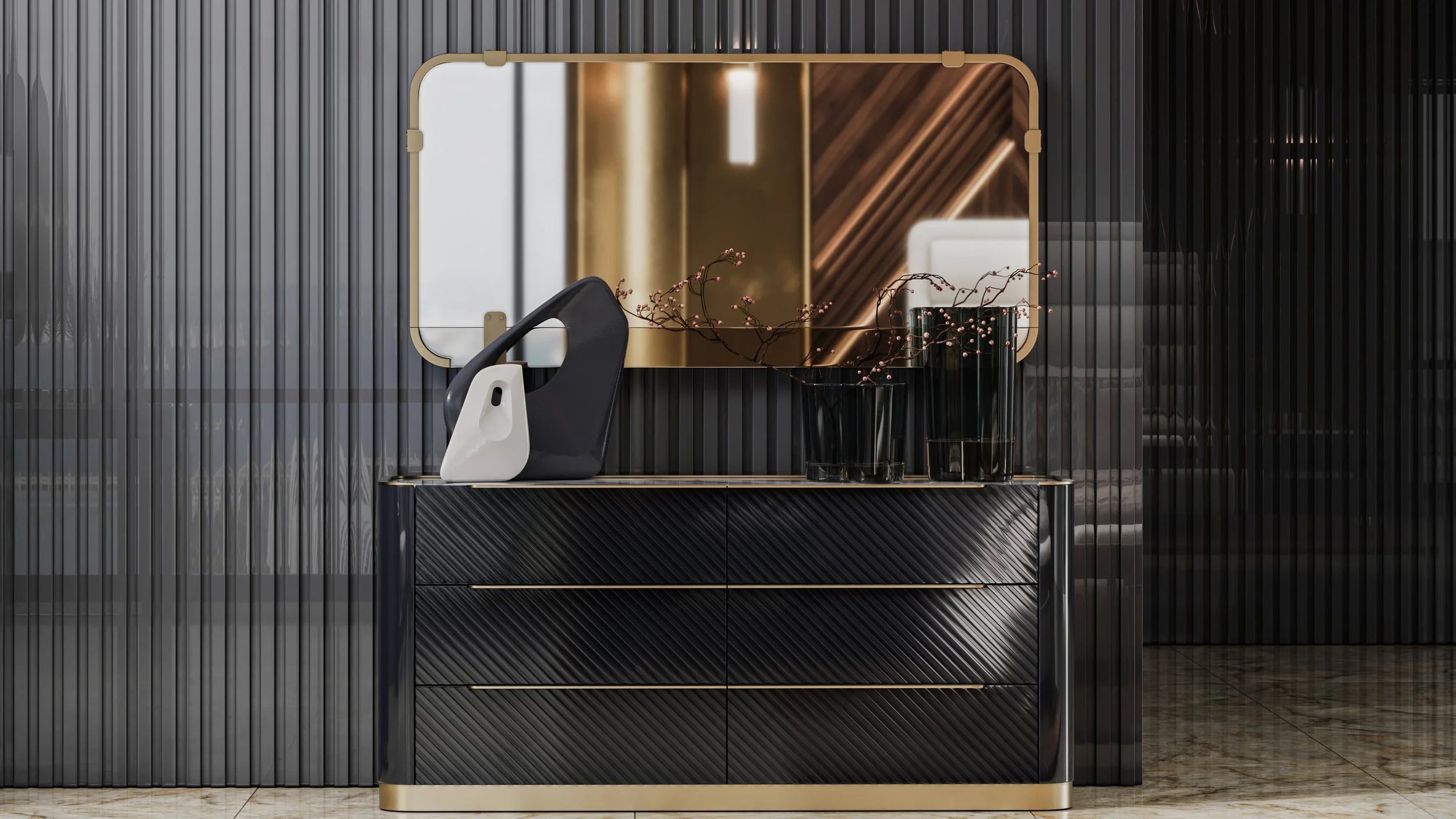 Contemporary Gralto Dressing Table With Metallic Details — Elbra Home