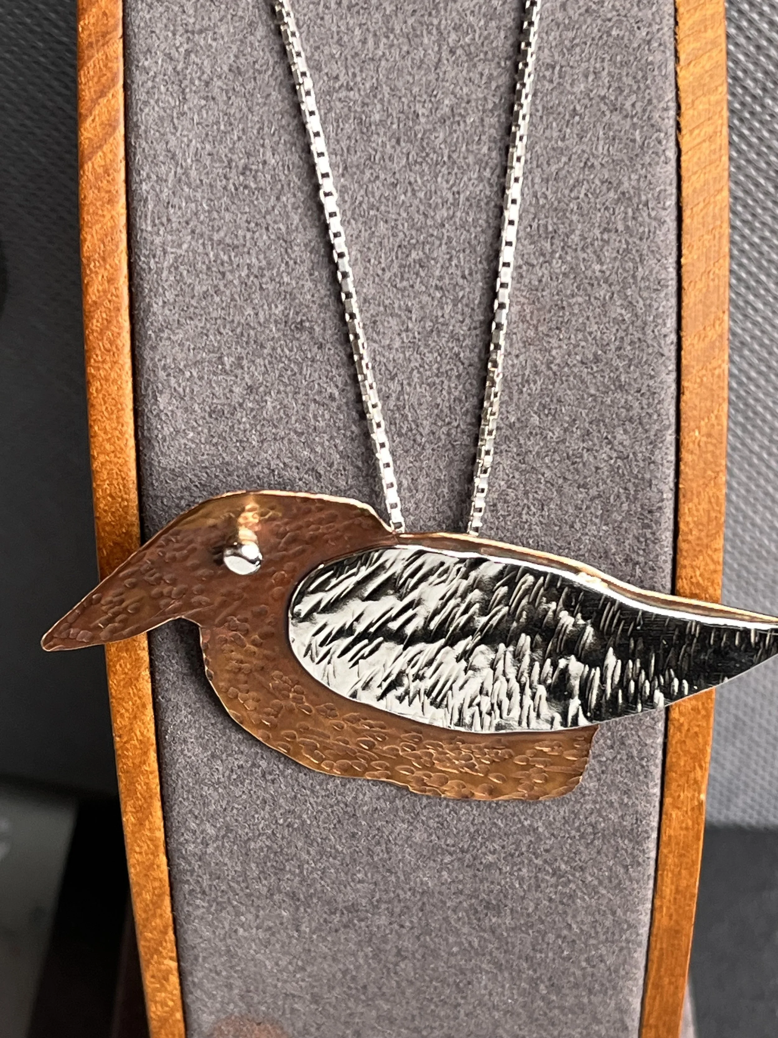 Bronze and Sterling Bird Pendant