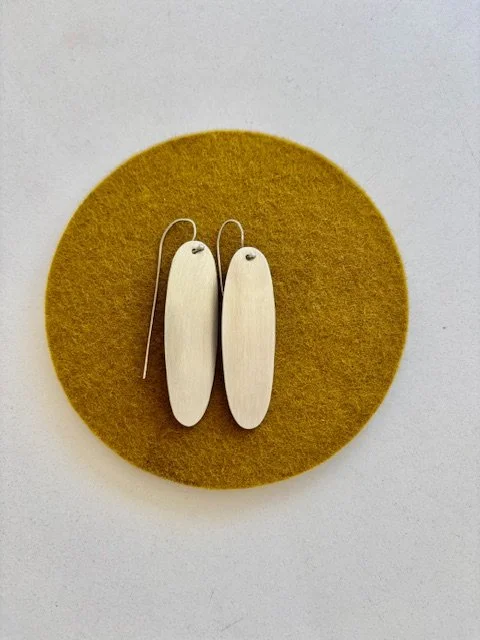 Brushed sterling oval earrings