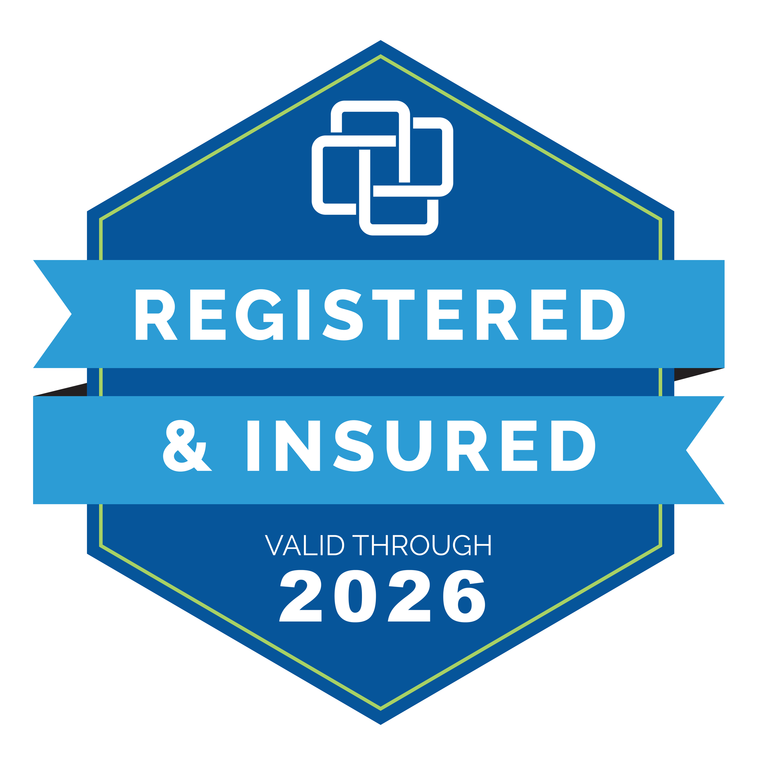 Registered and insured home organizing business badge for RC Organize & Design, valid through 2026