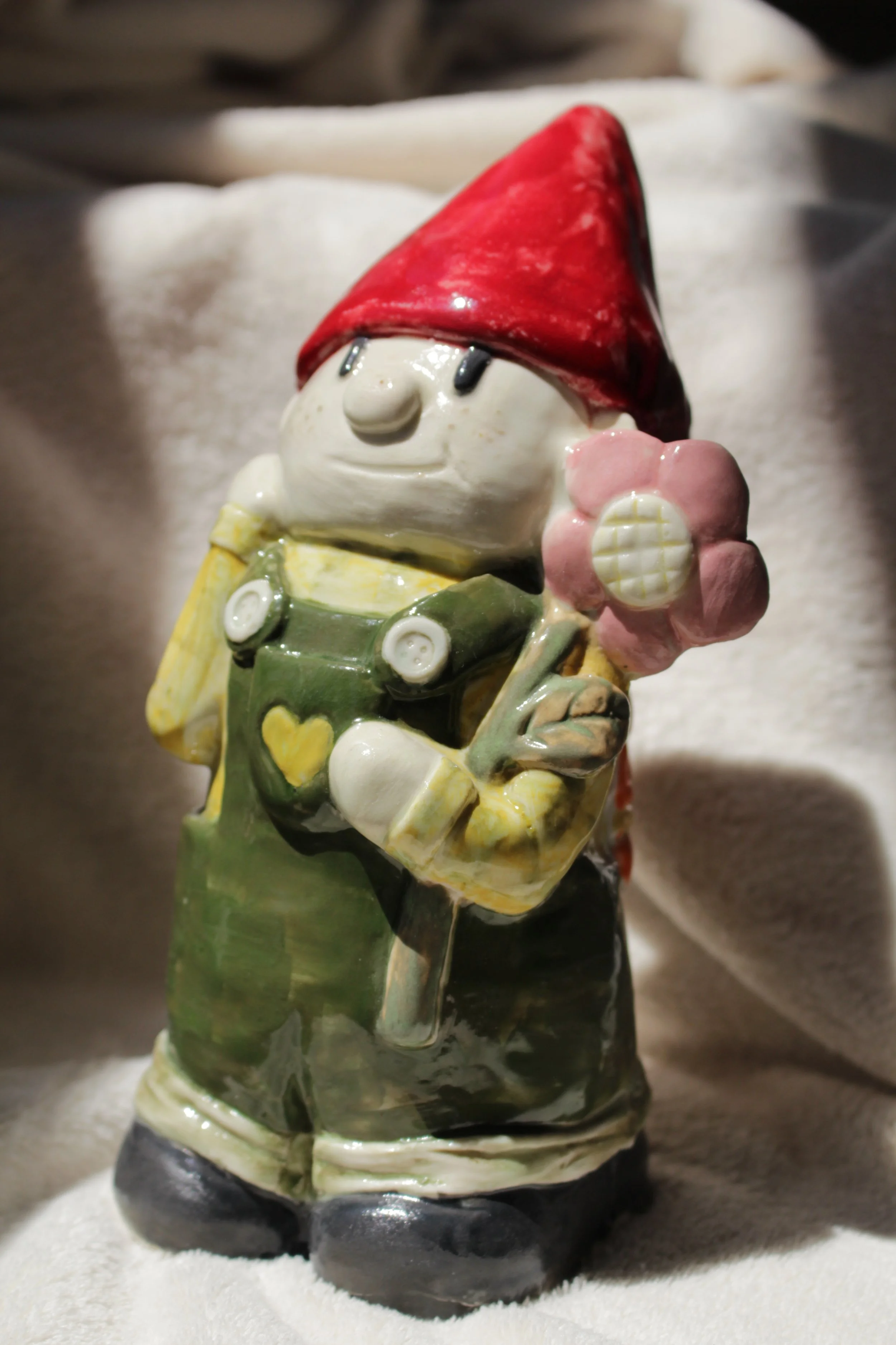 "Garden Gnome #3" 2025, 7 x 4 x 4 inches, slip-cast porcelain, underglaze, glaze