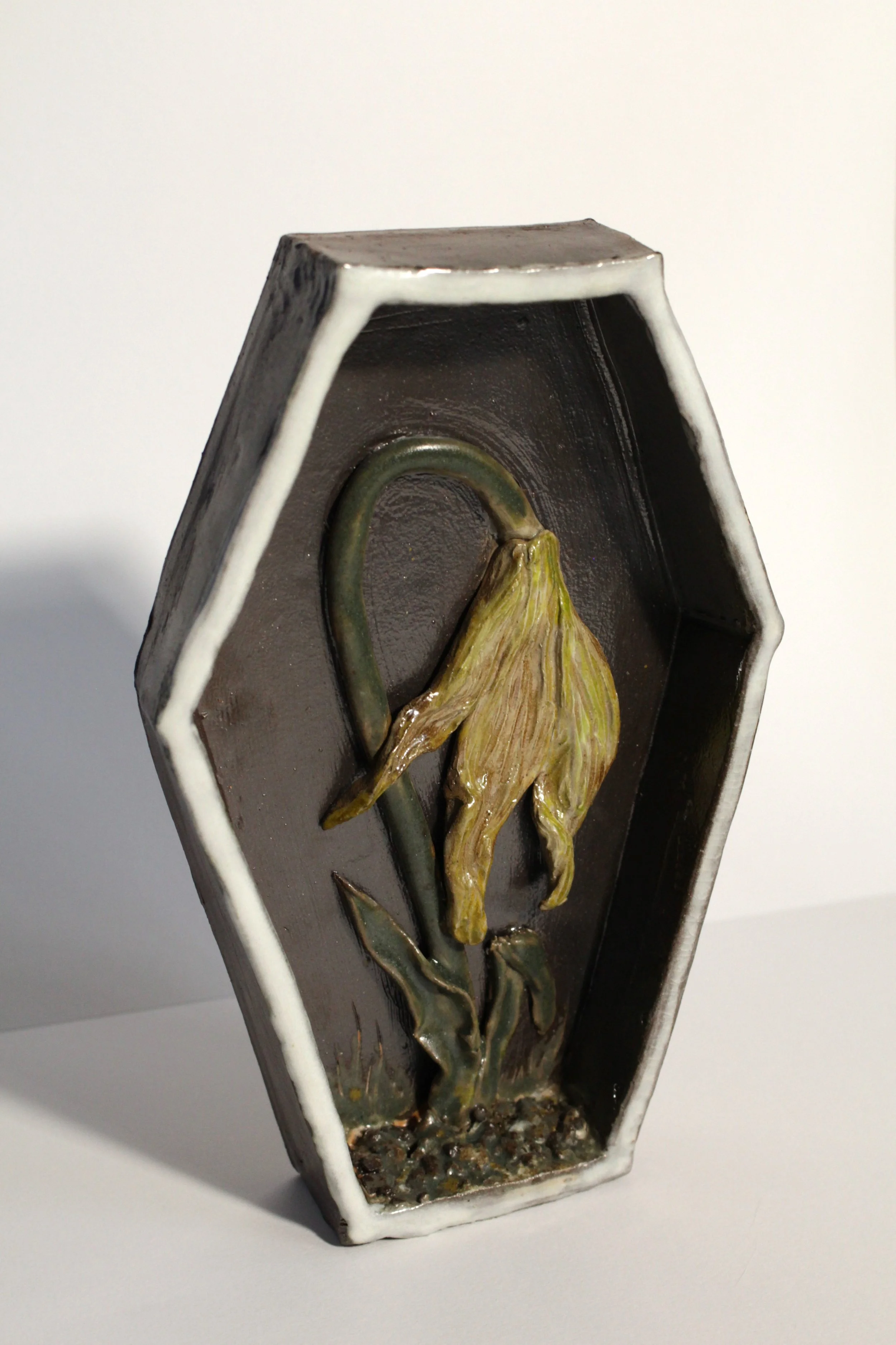 "Gray's Lily Funeral" 2025, 8 x 5 x 2, stoneware, slip, glaze, studio waste
