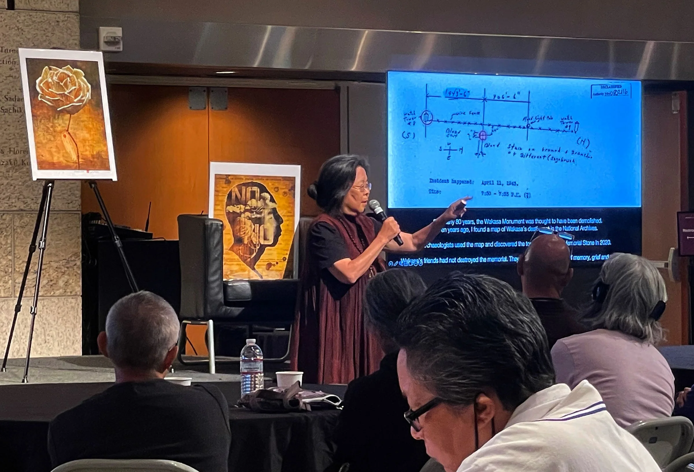 Nancy Ukai runs through the history of the Wakasa Memorial at the Japanese American National Museum in Los Angeles Ca.