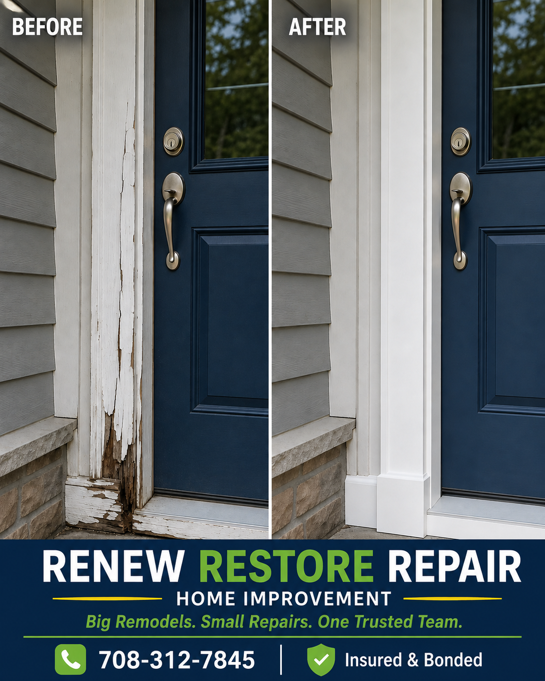 From worn and weather-damaged to clean, strong, and beautifully restored! 🏠✨

This exterior door frame needed more than a fresh coat of paint. We repaired the damaged wood and restored the trim for a polished, long-lasting finish.

No repair is too 