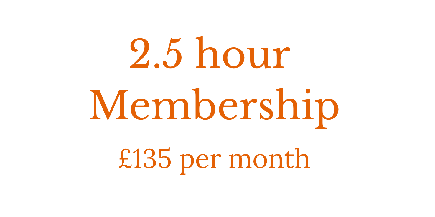Promotional graphic offering a 2.5-hour membership for £135 per month.