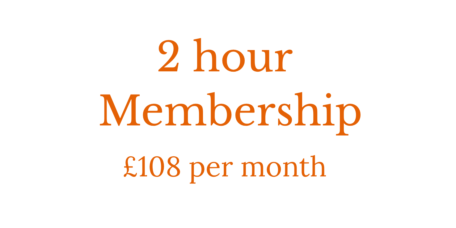 Promotional graphic offering a 2-hour membership for £108 per month.