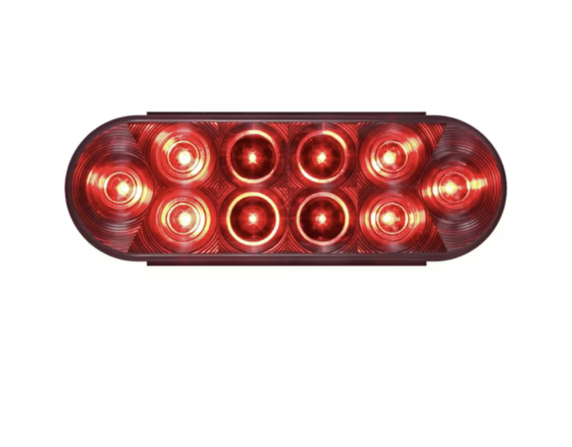 LED Red Stop, Turn & Tail Light, 6" Oval, 10 Diode Clear Lens