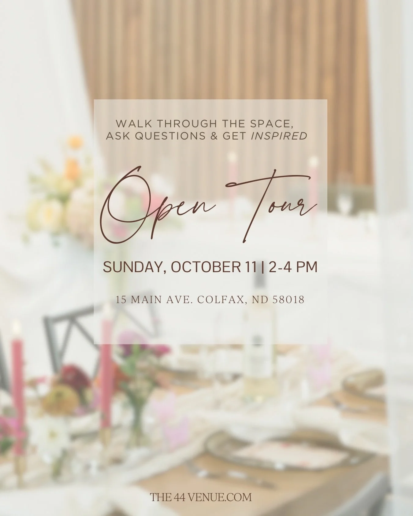 Stroll the space. Ask questions. No pressure. 🤍

Join us for an open tour of The 44 this Sunday from 2&ndash;4 PM. Come &amp; go as you please and picture the possibilities. ✨