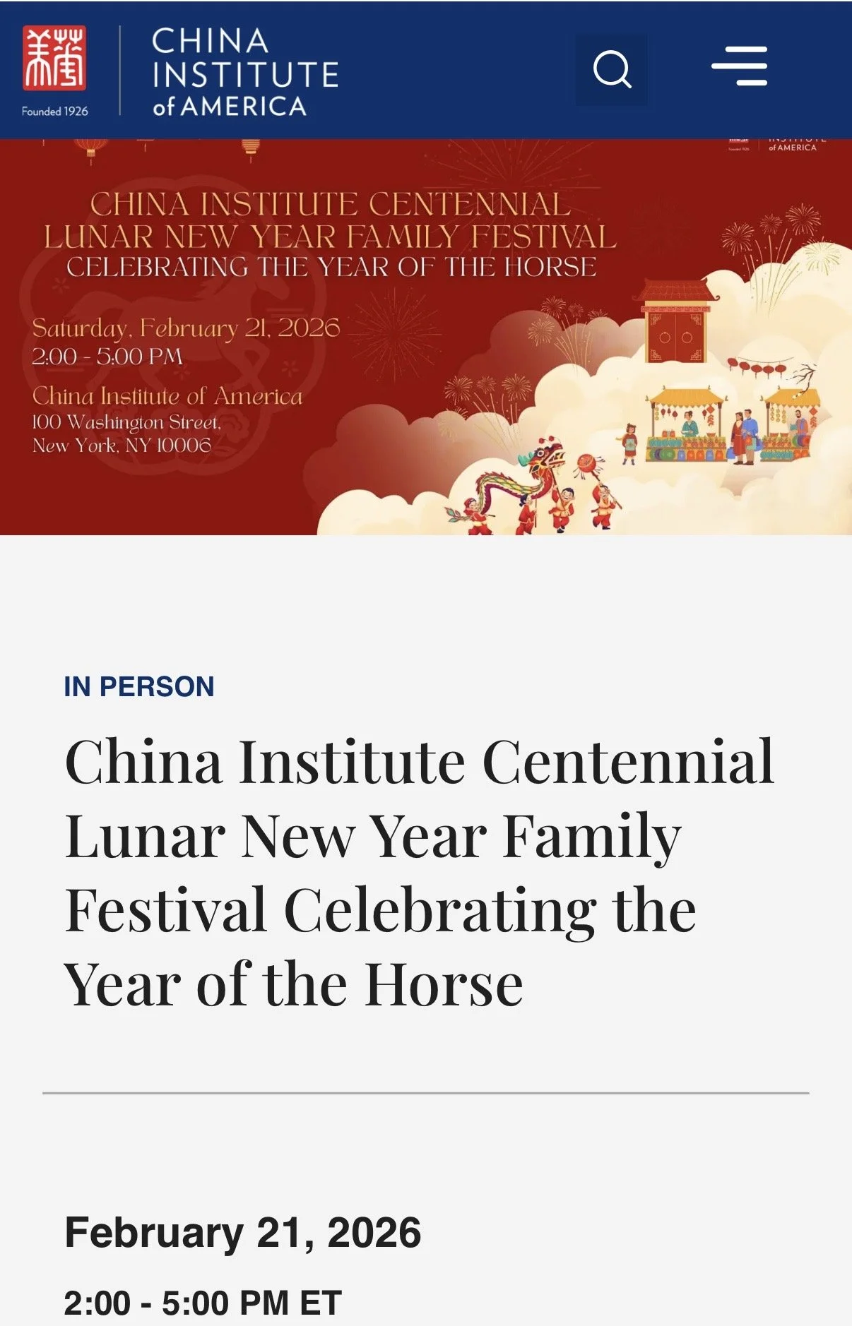 China Institute New Year Celebrations - Year of Horse