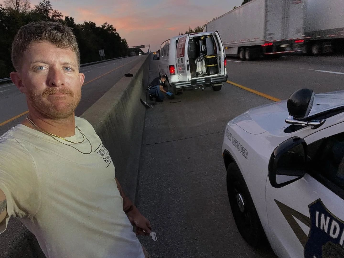 We want to extend a thank you to the Indiana State Police for the assist last night. Our lead painter Khara had a blowout on busy I65 and thankfully she is just fine! One of my long time friends SGT Zehnder came out and ran traffic and helped swap ou