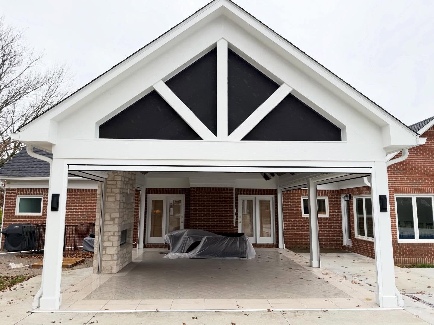 Check out our newest project! A covered patio, pool house and pergola. Thanks to our talented painters for bringing it all together. #pergola #coveredpatio