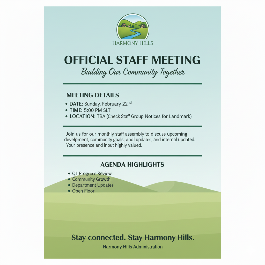 Harmony Hills Staff Meeting 