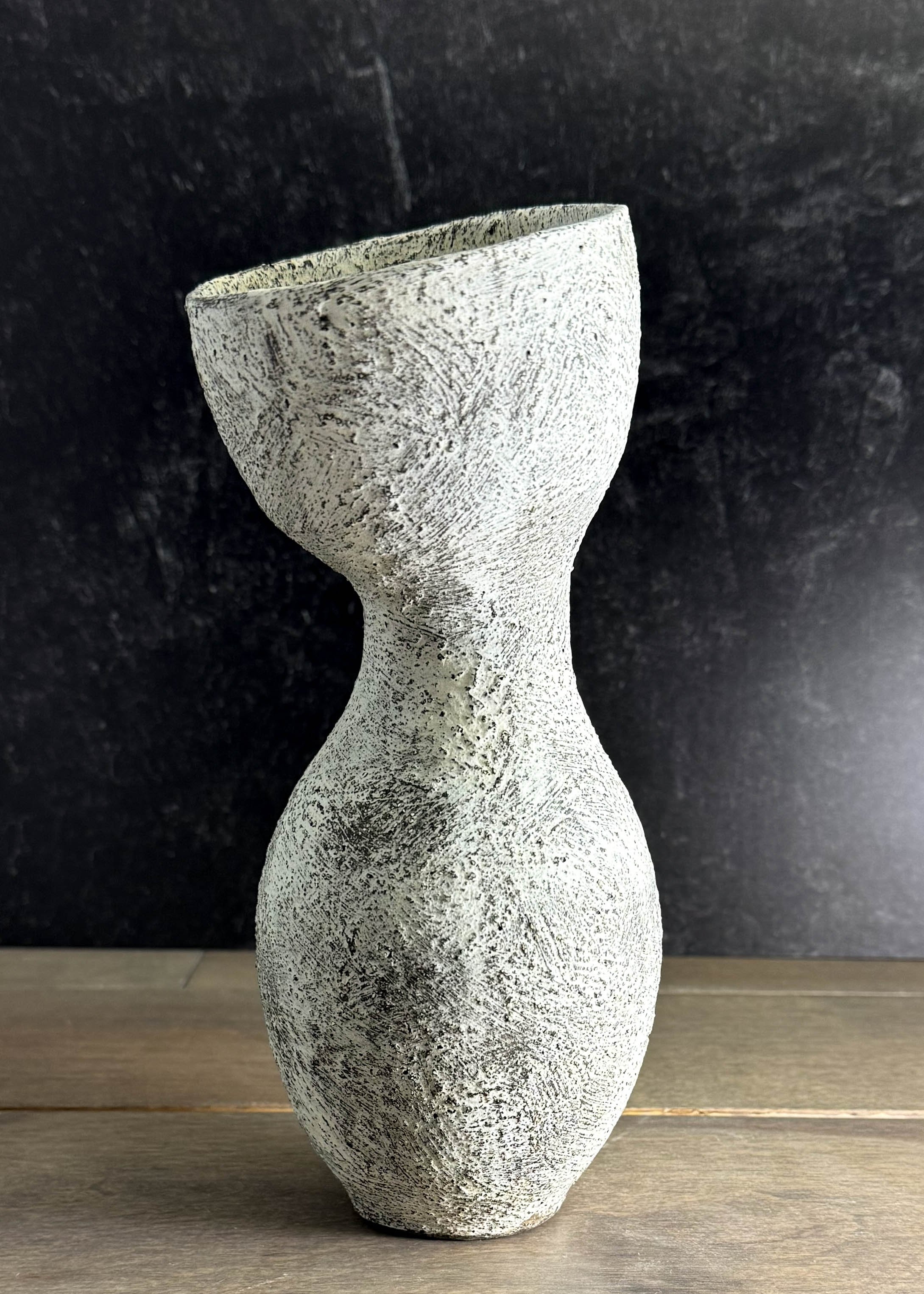 2024, 9h x 3.5w, wheelthrown, textured slips