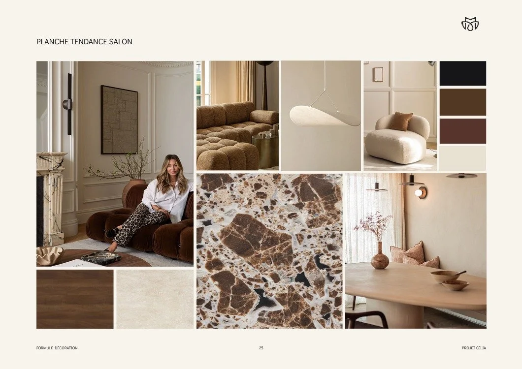 &bull; Projet C&eacute;lia &bull;

Voici la planche tendance de l&rsquo;espace salon du Projet C&eacute;lia 🤍

Un dialogue subtil entre l&rsquo;&eacute;l&eacute;gance haussmannienne et la douceur du style japandi.

Le point de d&eacute;part : un sol