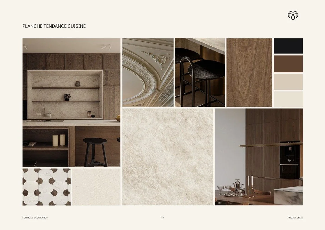 &bull; Projet C&eacute;lia &bull;

Planche tendance cuisine 🤎

Une atmosph&egrave;re chaleureuse et &eacute;l&eacute;gante, o&ugrave; les bois fonc&eacute;s rencontrent des tons cr&egrave;me et des mati&egrave;res min&eacute;rales.

Le contraste ent