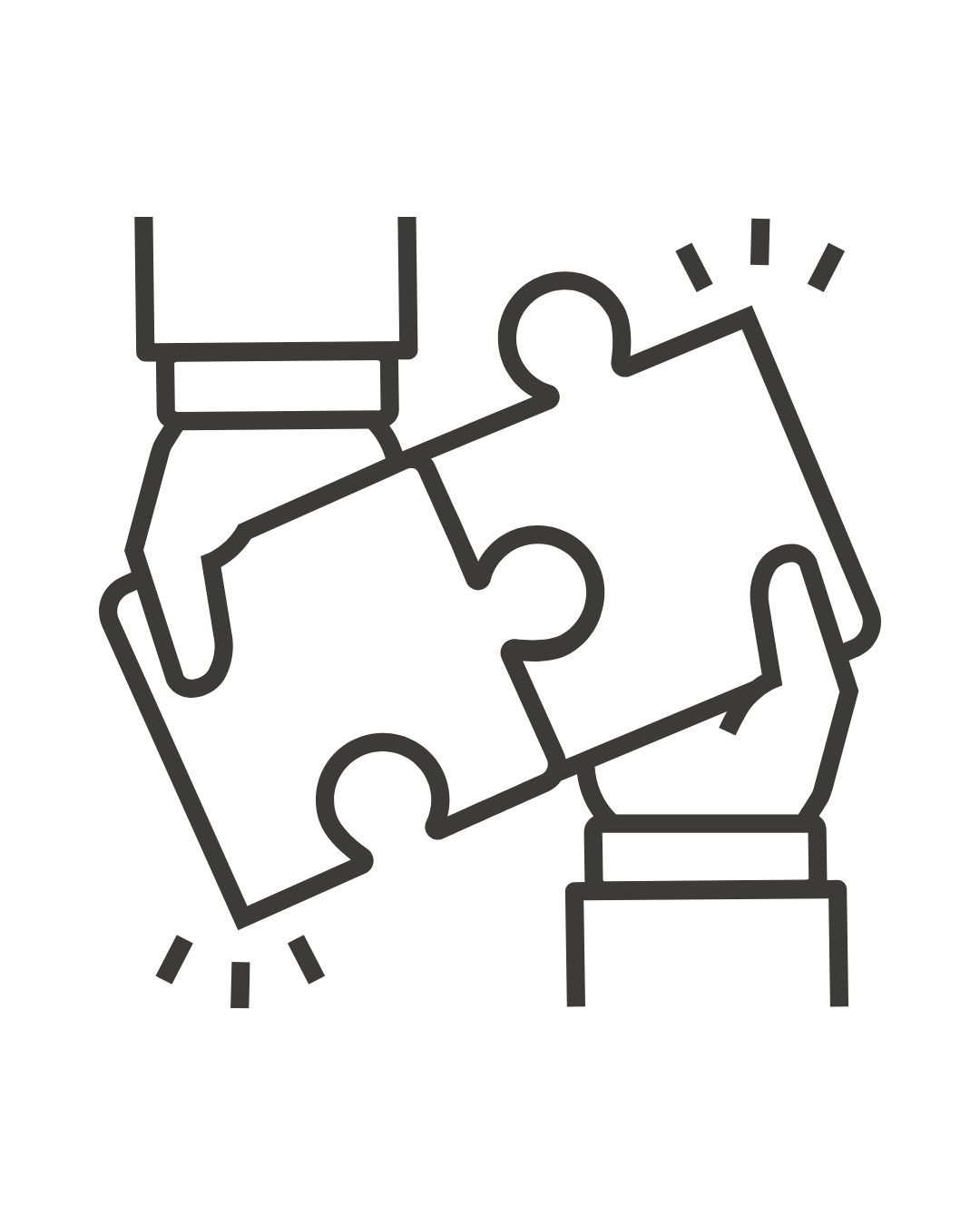 Outline of two hands assembling a two-piece puzzle.