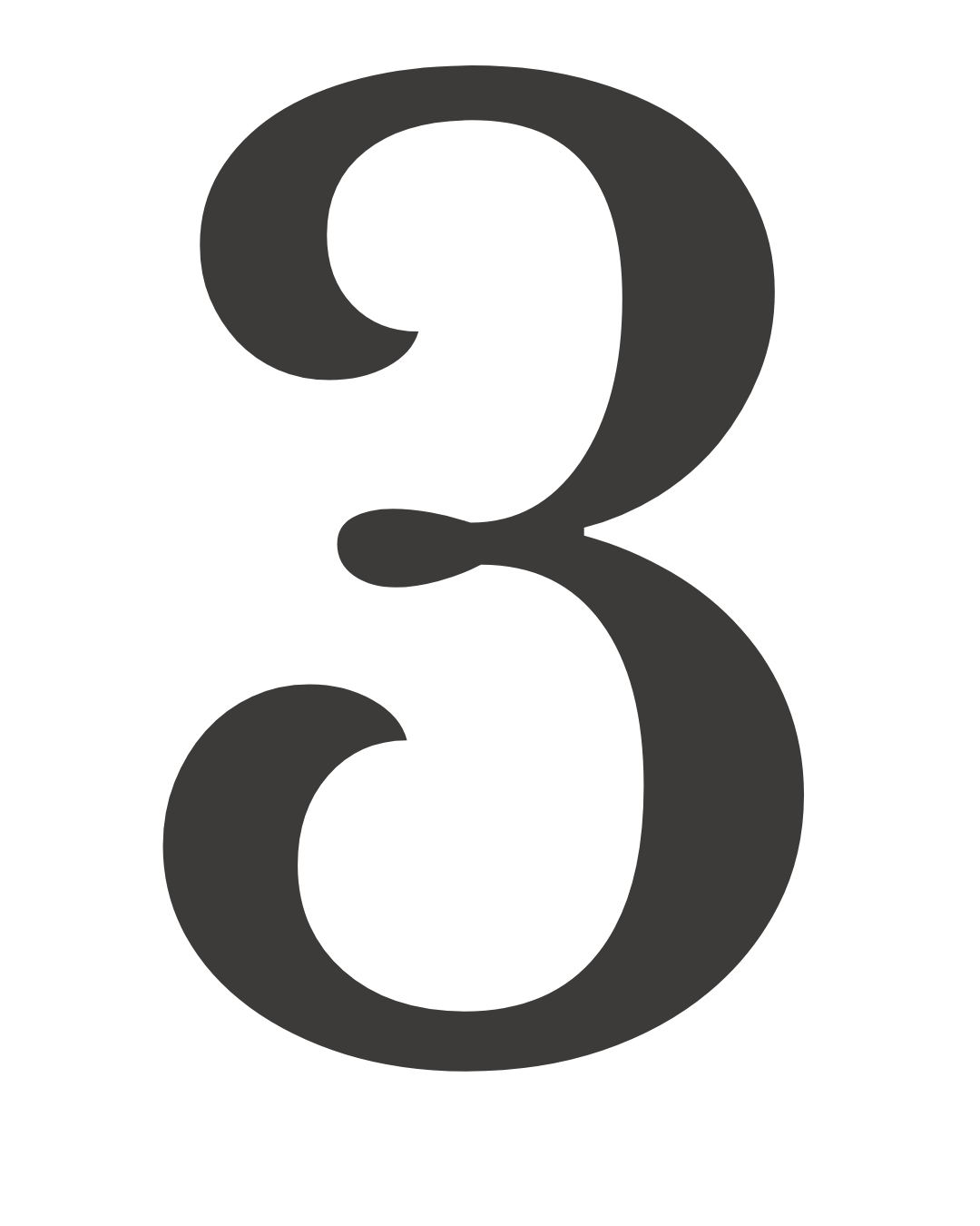 Large black number three on a black background.