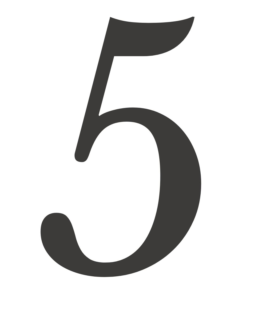 Large black number five on a black background.