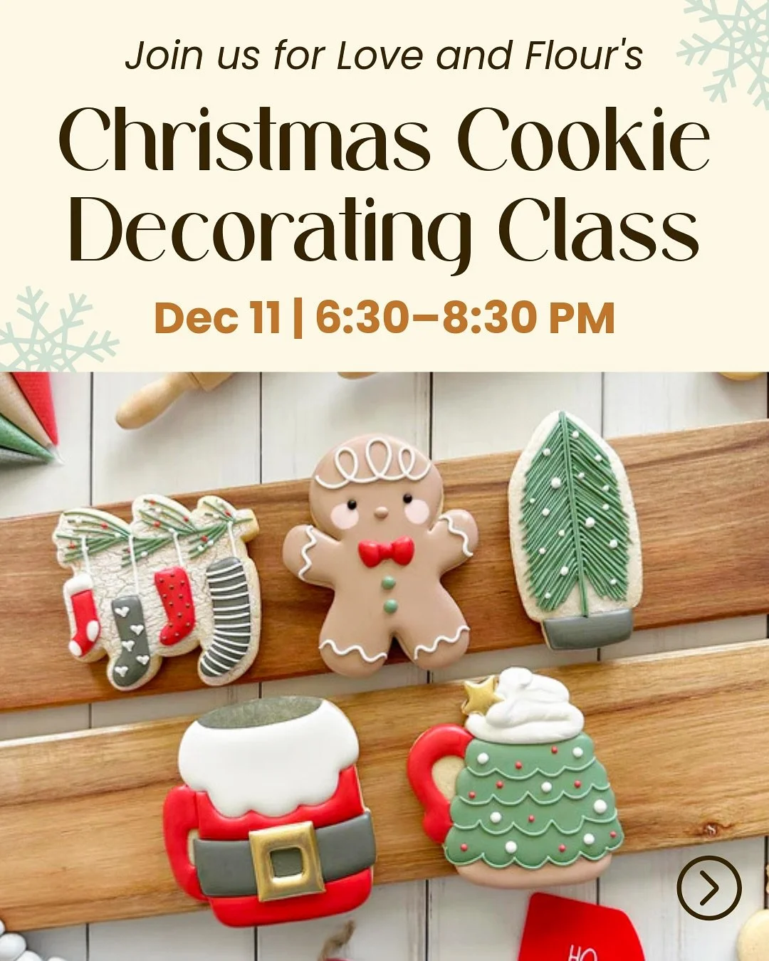 Join us at&nbsp;@bricksandmortar.creative with @loveandflourbakingsupplies for a Traditional Christmas Cookie Decorating Class, where you&rsquo;ll learn to decorate 6 festive cookies!

Dates:
December 11 | 6:30&ndash;8:30 PM

📍 Love &amp; Flour &nda