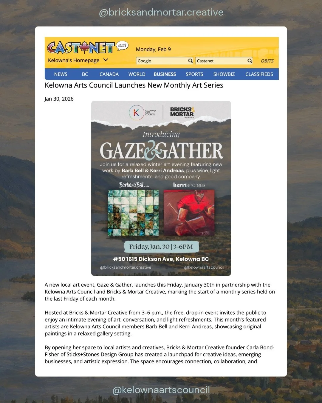 We&rsquo;re so excited to see Gaze &amp; Gather featured on Castanet and officially out in the world. This monthly art series, created in partnership with the Kelowna Arts Council, is all about making space for local artists, creative connection, and