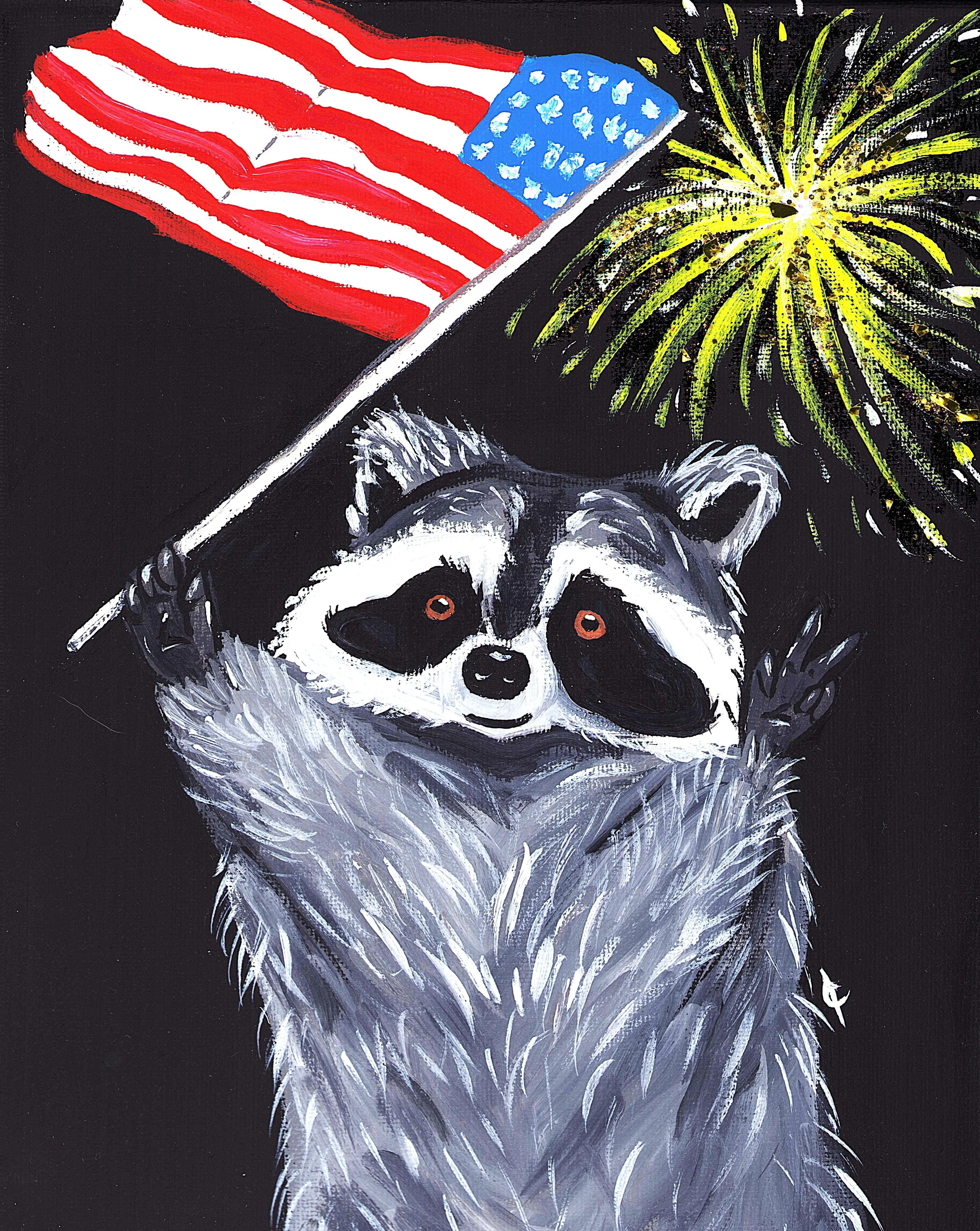 Happy Two Fiddy Fireworks Raccoon