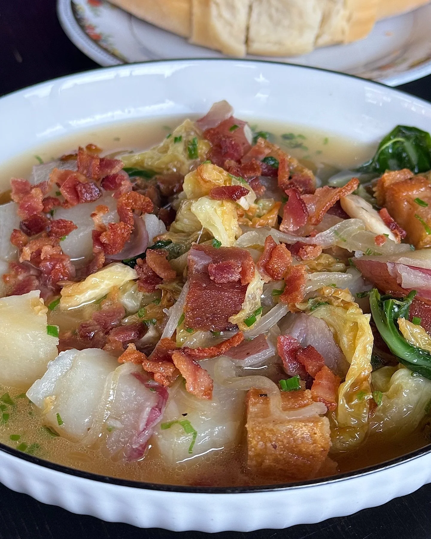 Ain&rsquo;t got a Scooby about the weather lately, but come snow, rain, hell or high water, our new Irish bacon &amp; cabbage soup hits the spot. Pork belly, braised cabbage &amp; smoked bacon with bone broth. 🍲