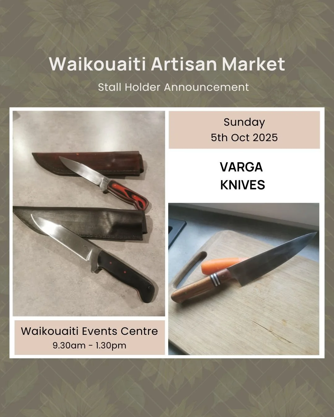 ✨ Stall Announcement &ndash; @varga_knives ✨ 

#waikouaitimarket #otagoartisanmarket