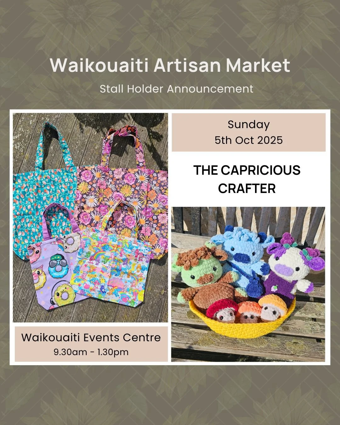 ✨ Stall Announcement &ndash; @thecapriciouscrafternz ✨ 

#waikouaitimarket #otagoartisans #otagoartisanmarket