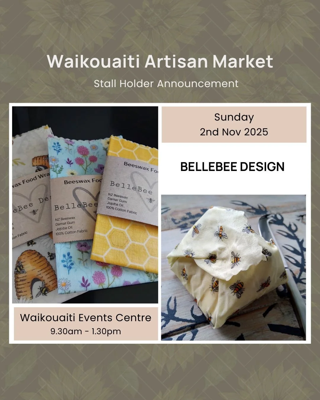 ✨ Stall Announcement &ndash; @bellebeedesign_nz ✨

#waikouaitimarket #otagoartisanmarket #otagoartisans