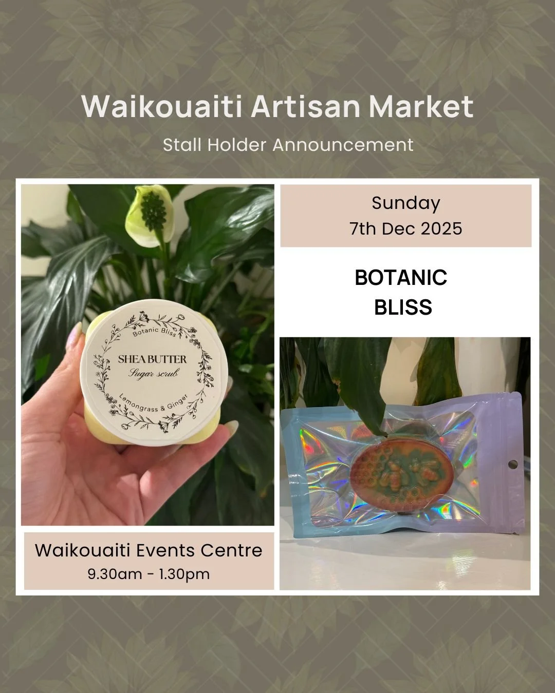 🎅 Stall Announcement - @botanicblissnz 🎅

#waikouaitimarket #otagoartisanmarket #otagoartisans