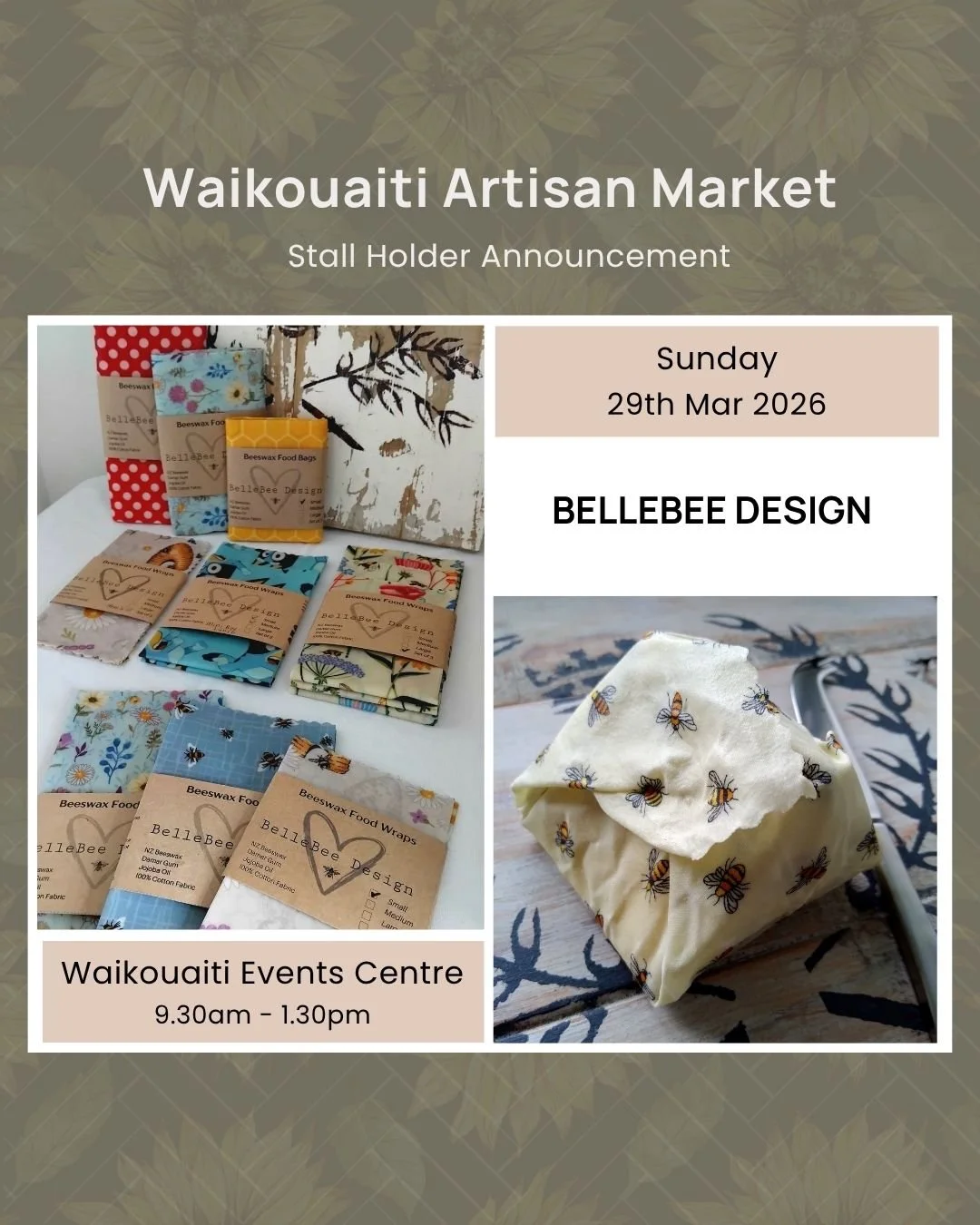 ✨ Stall Announcement &ndash; @bellebeedesign_nz ✨

#waikouaitimarket #otagoartisanmarket #otagoartisans