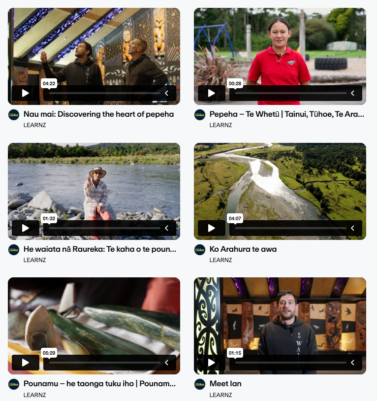 A screen shot of a collection of six LEARNZ videos.