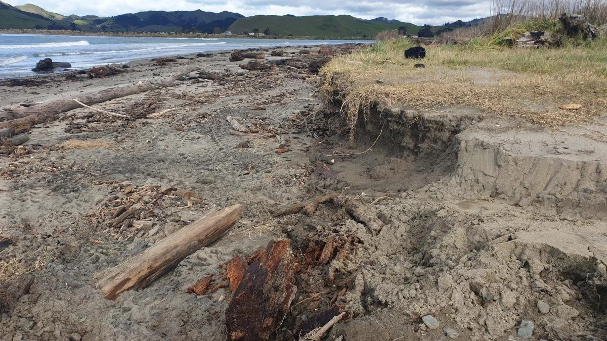 A beach damaged by seawater storm surges.