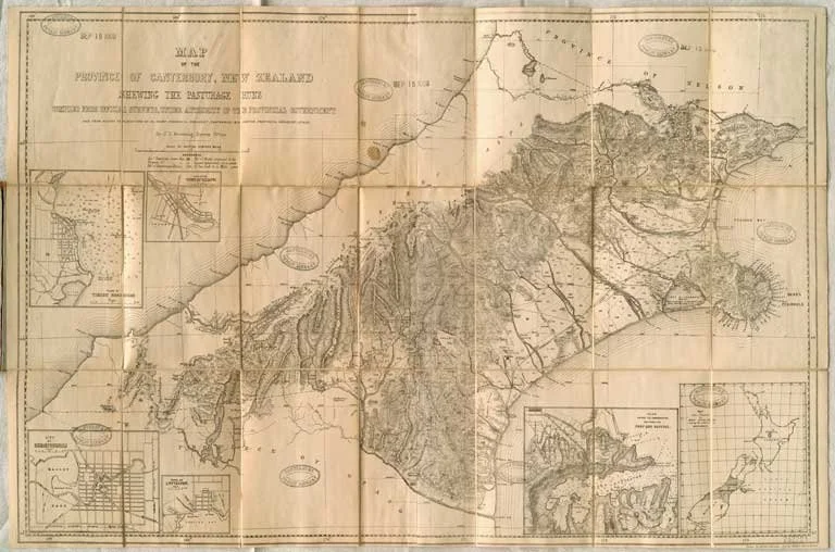 19thg century map of Canterbury, New Zealand.