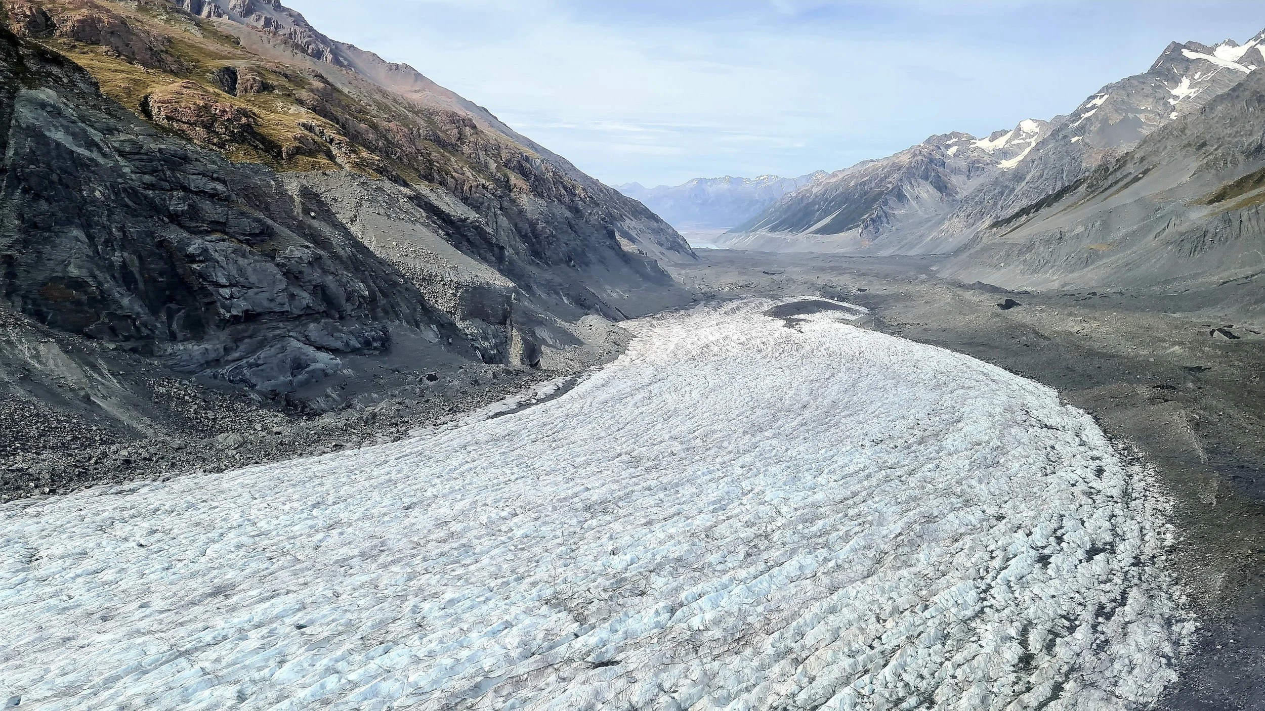 An image looking down towards the terminus of Haupapa Tasman Glacier.