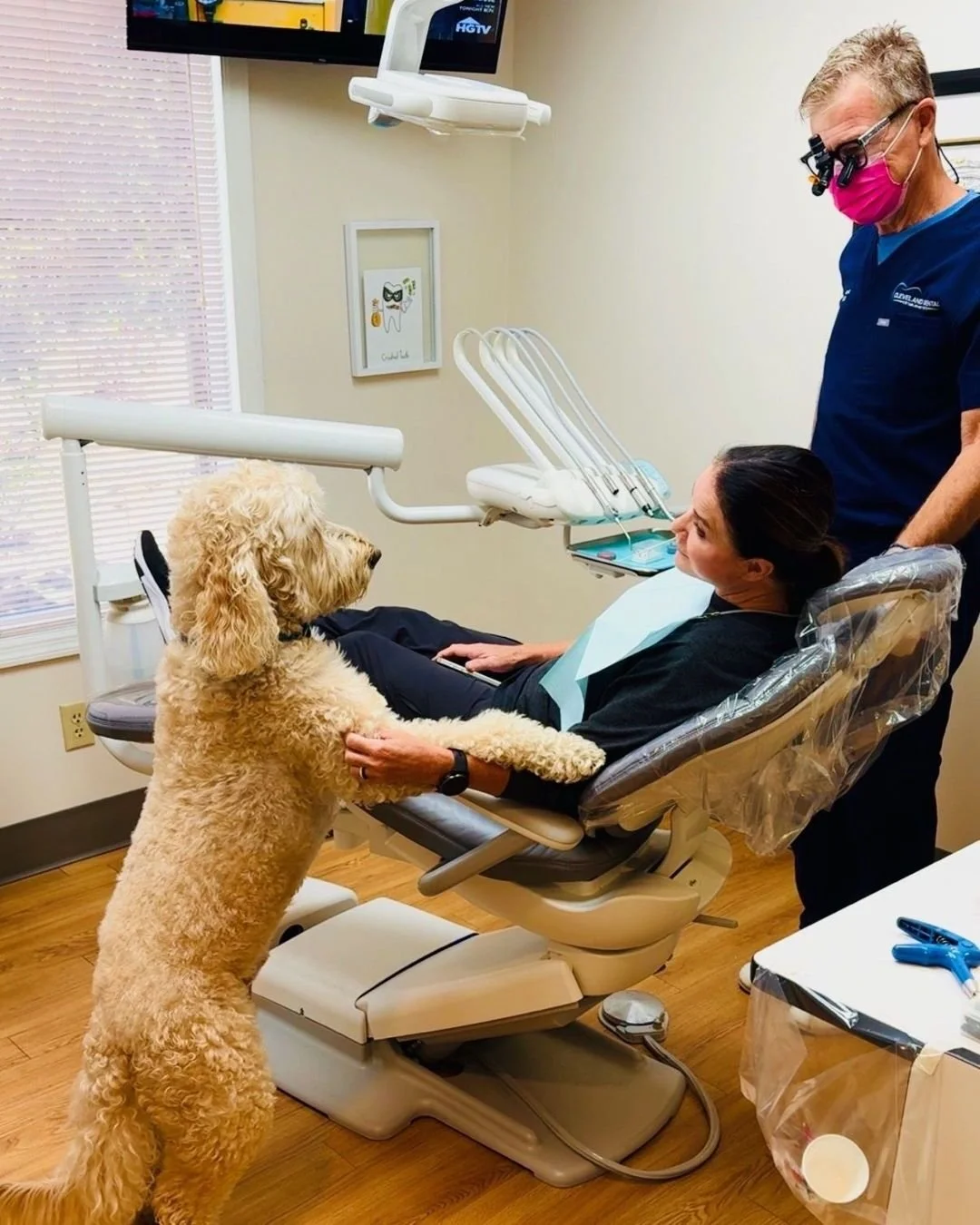 Ollie&rsquo;s on emotional support duty today &mdash; no cavities on his watch! 😎🐾