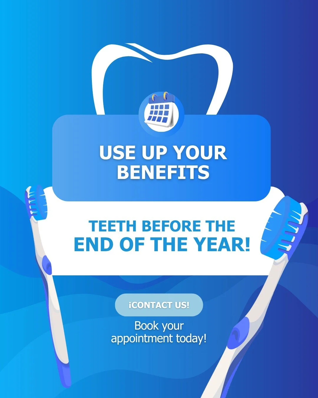 💙 Don&rsquo;t let your dental benefits go to waste.

🦷 Schedule your cleaning, check-up, or pending treatment and take care of your smile before the year ends.