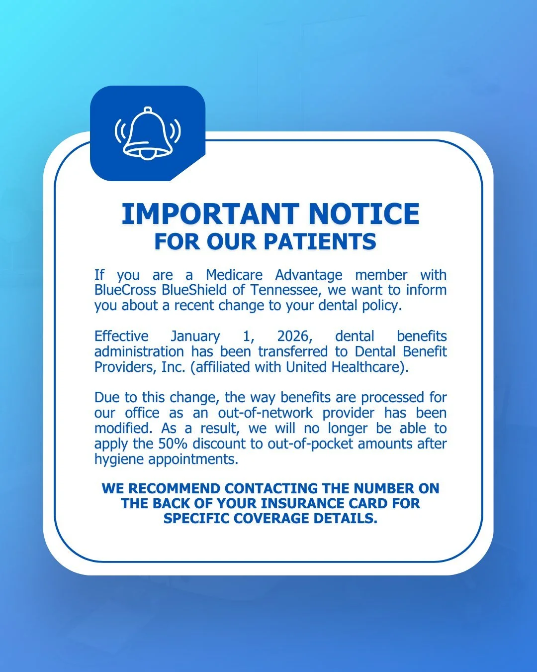 For specific questions about your coverage, please contact the number on the back of your insurance card.🔔