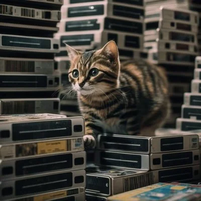 Midjourney AI Cat and Tapes