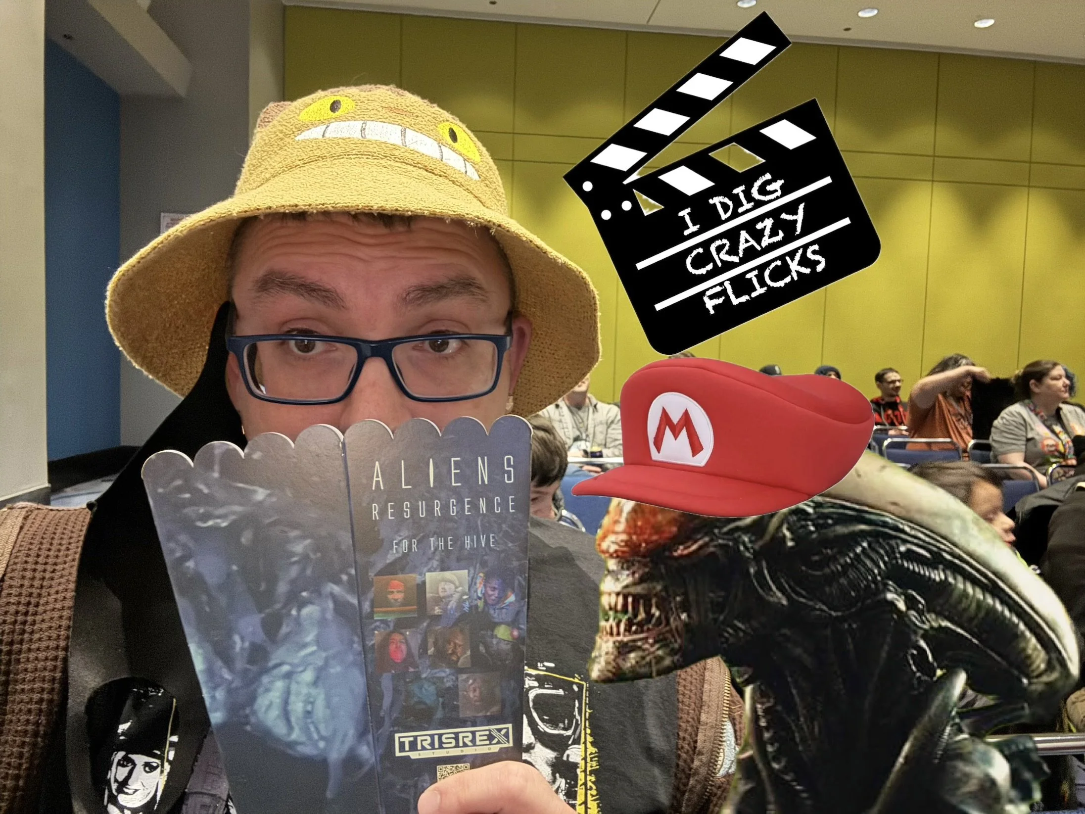 CatBusRuss and a Xenomorph prepped for an Alien short film and Video Game Movie review