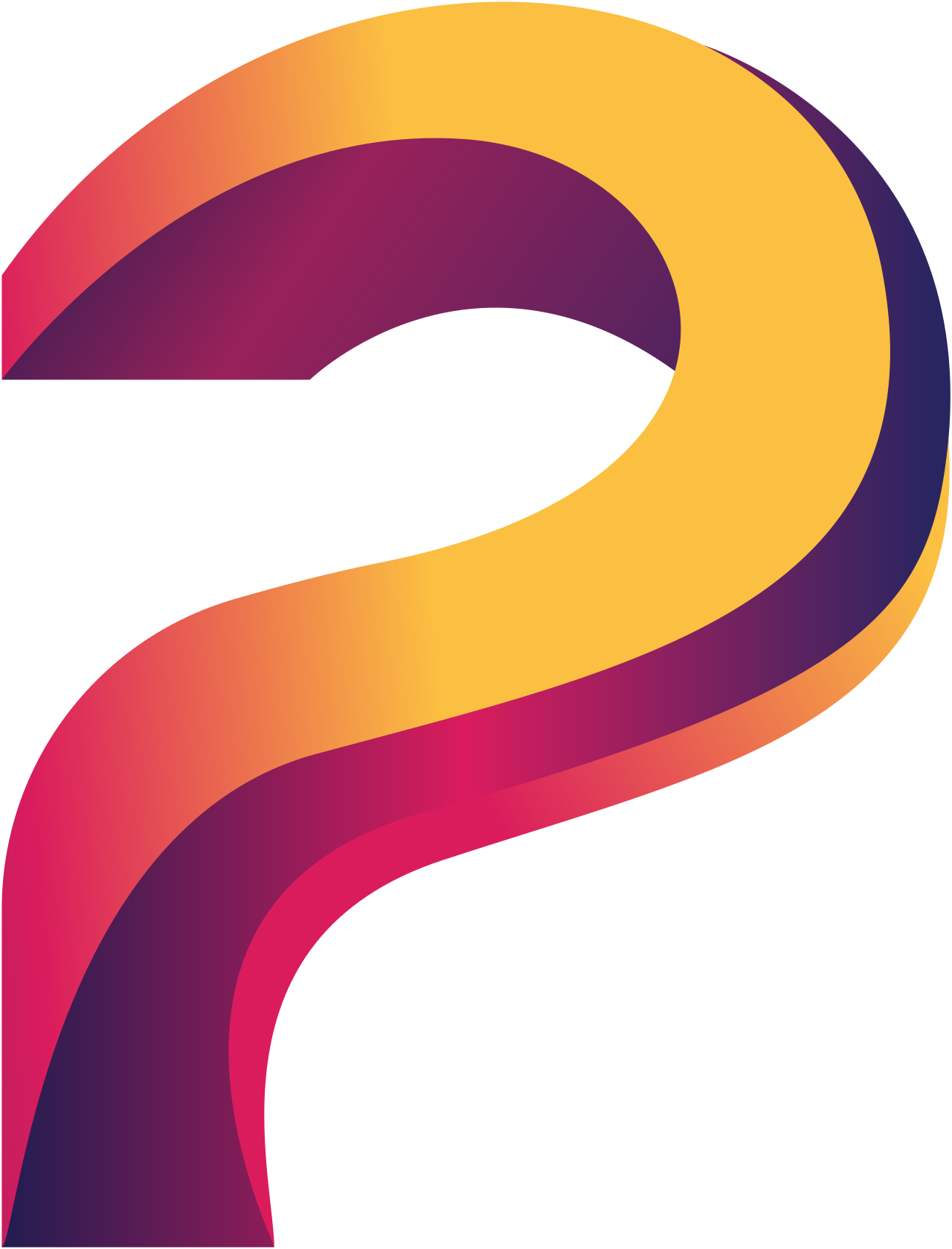 An abstract digital artwork featuring large, curved shapes in yellow, purple, pink, and red, with a gradient background and digital distortion effects.