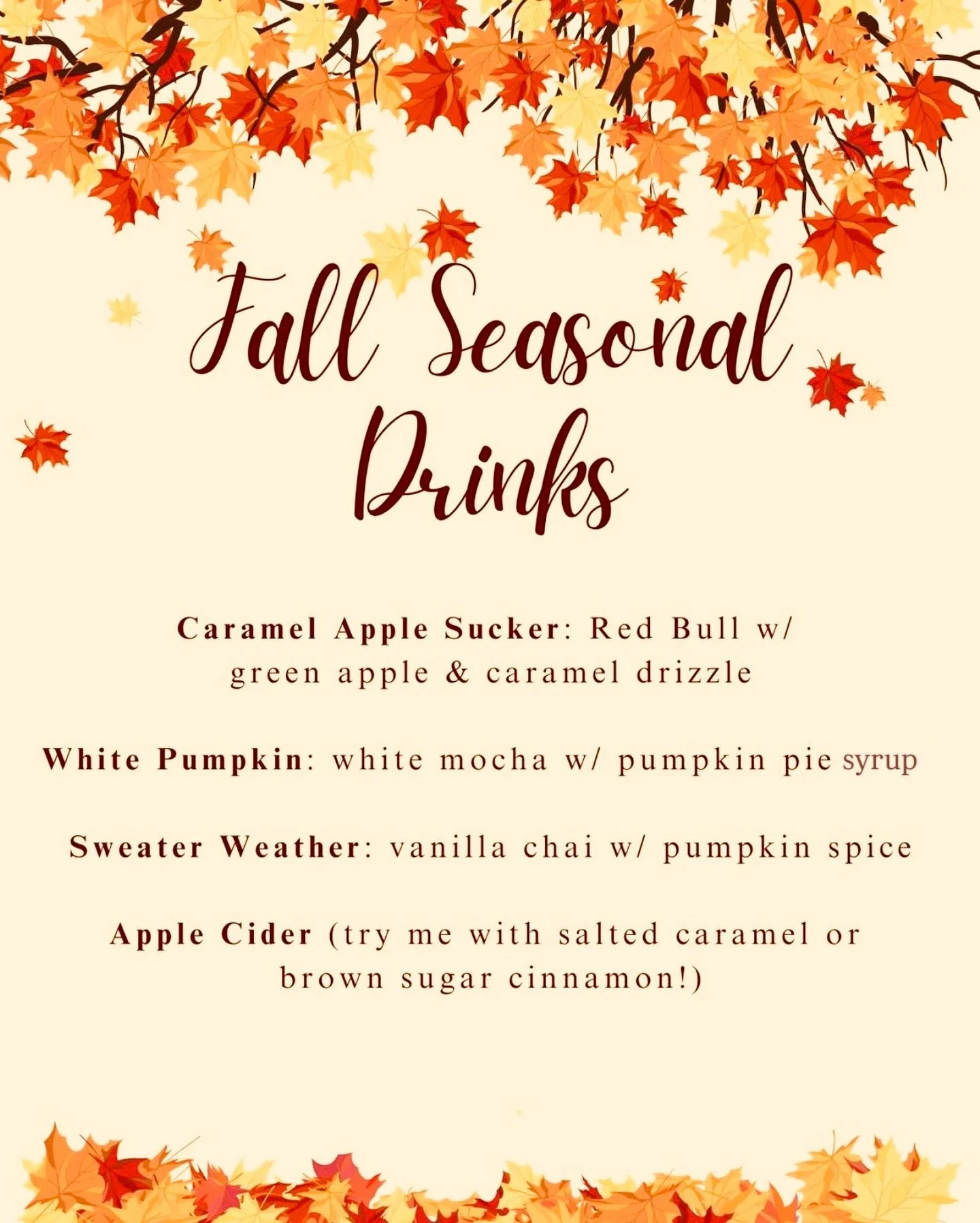 🍁✨ Fall has officially landed at The Eddy, and we&rsquo;re serving up all the cozy vibes! ✨🍁

From crisp apple to warm spice, we&rsquo;ve got your autumn cravings covered:
🍏 Caramel Apple Sucker Redbull &ndash; tart, sweet, and a little bit nostal