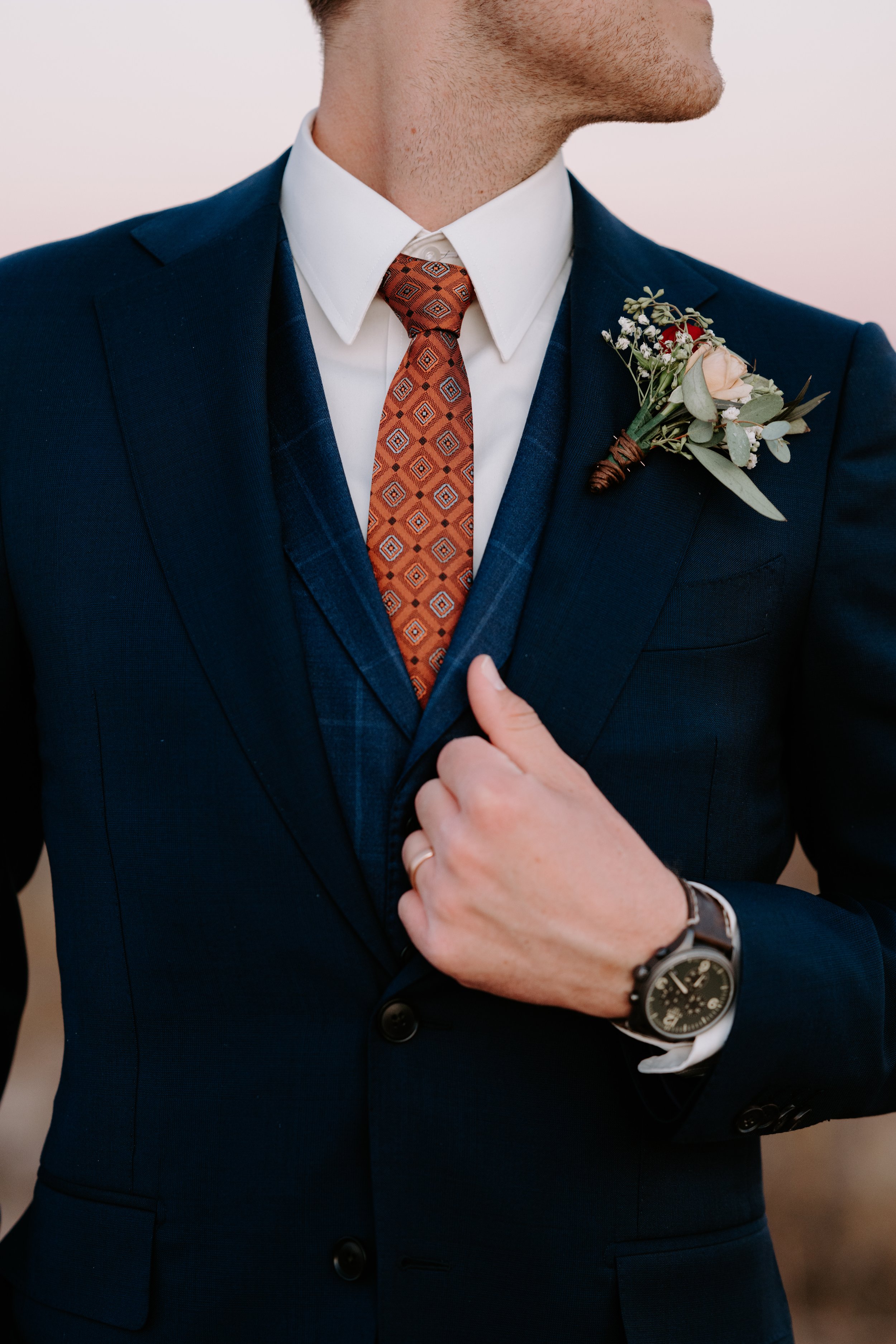 Navy custom suit and vest for groom