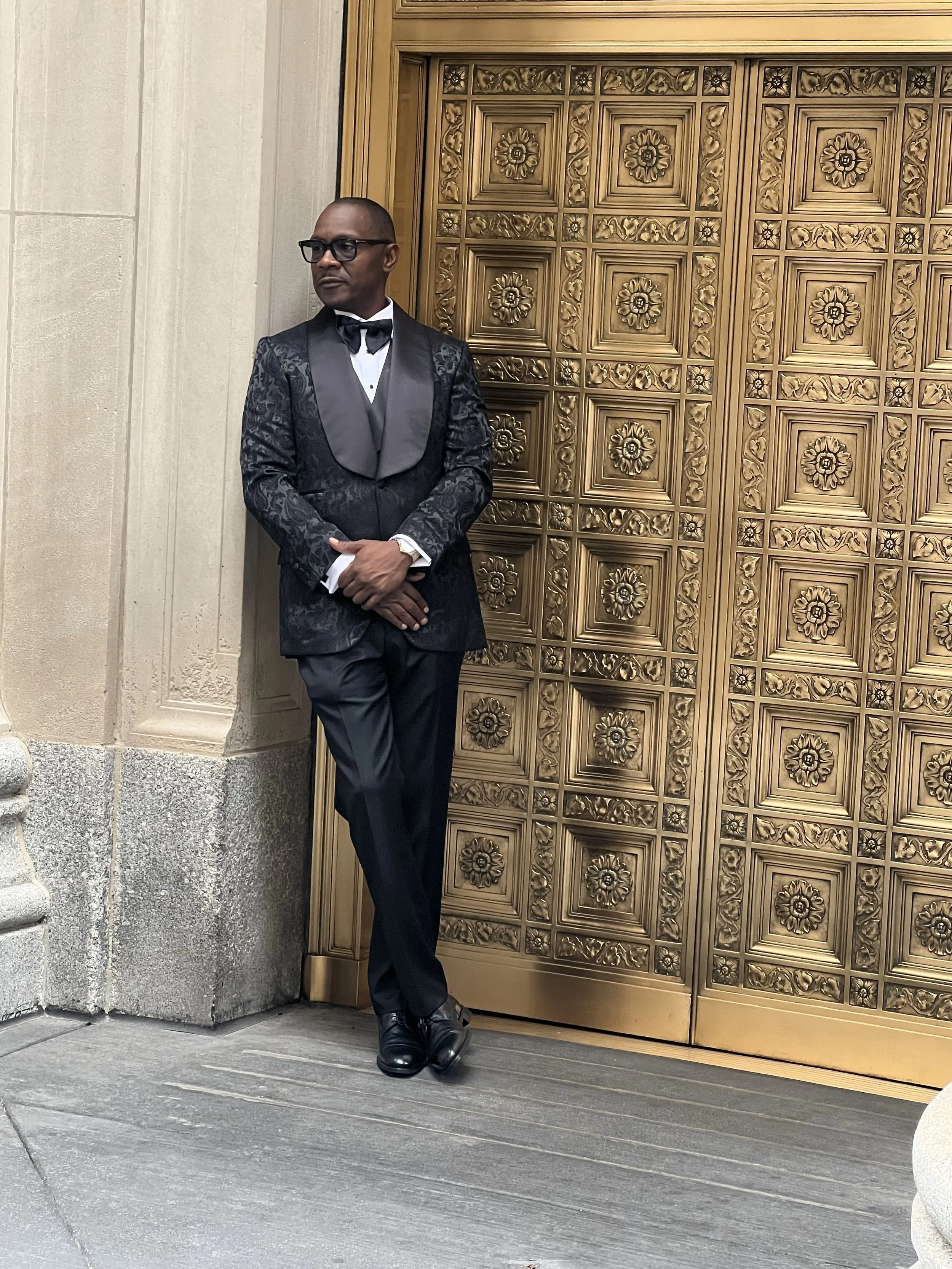 Vow renewal custom paisley tuxedo with shawl lapel